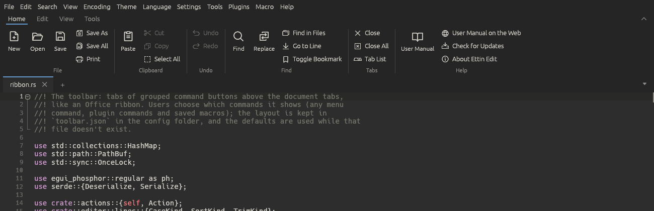 The toolbar's Home tab above a document